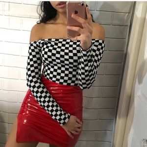Black and white checkered bodysuit
